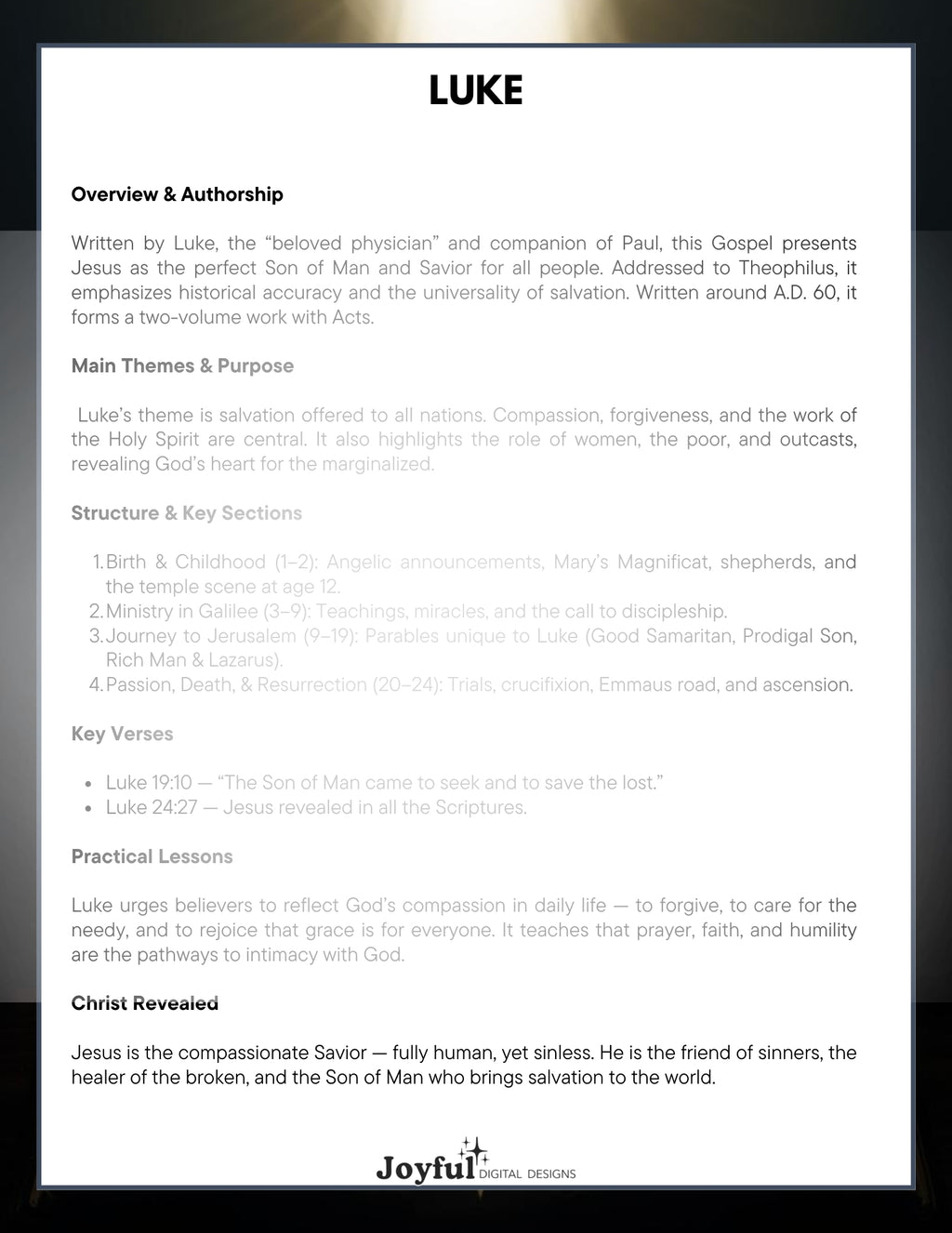 Life of Jesus: The Gospels & Acts – Printable Bible Study Workbook for Teens & Adults