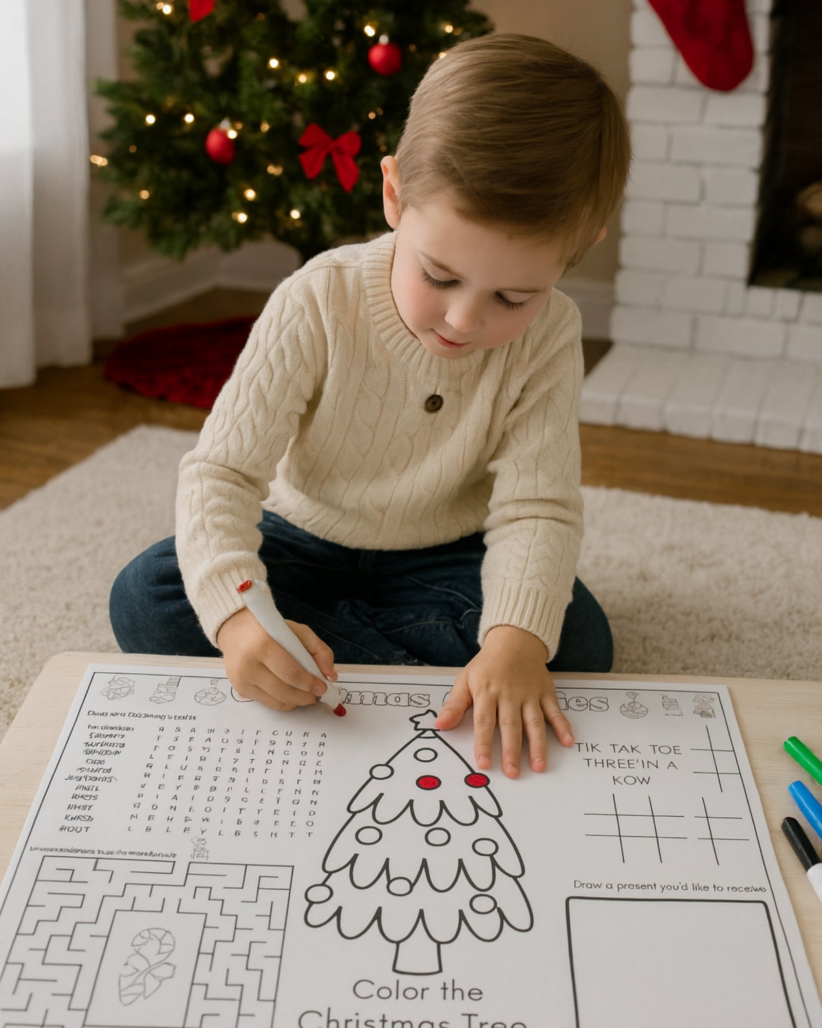 Christmas Activity Mat for Kids – Holiday Coloring & Play Mat